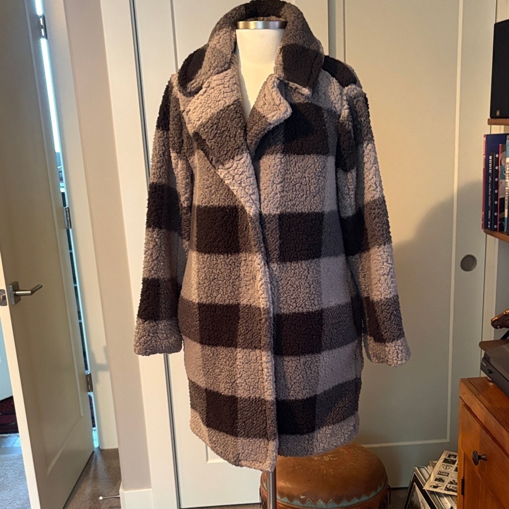 Dylan plaid Sherpa Coat - Black and Gray.NWT. Washable! Xs - Picture 1 of 8